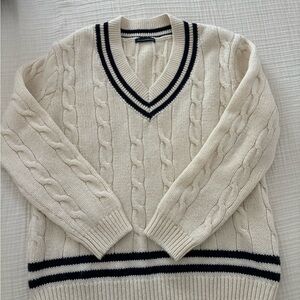 Brandy Melville Cream and Black V-Neck Sweater